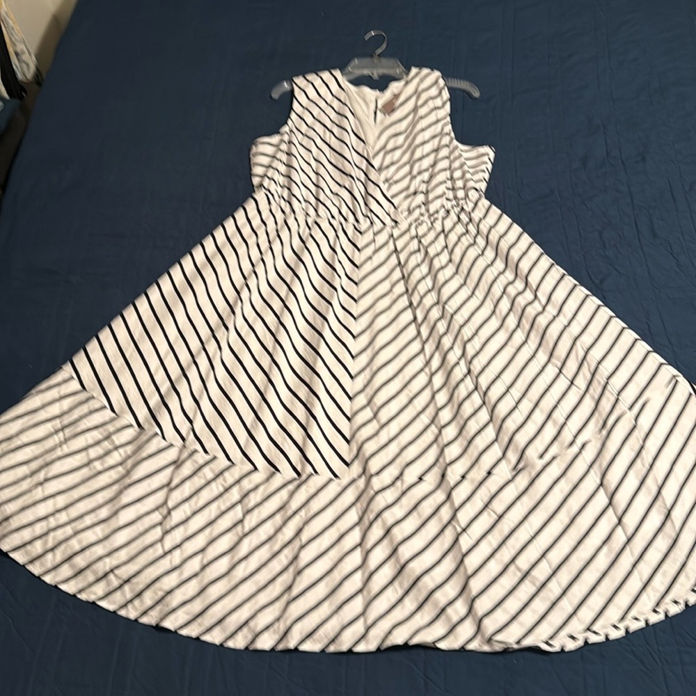 J Jill A-Line Striped Sleeveless Midi Dress with rope tie belt, XL 16 18 Petite - Picture 9 of 11